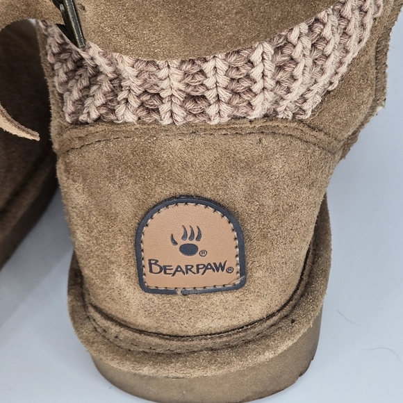BearPaw Boshie Boots Brown Suede Knit Detail Light Hickory Women's size 8 - Picture 3 of 11